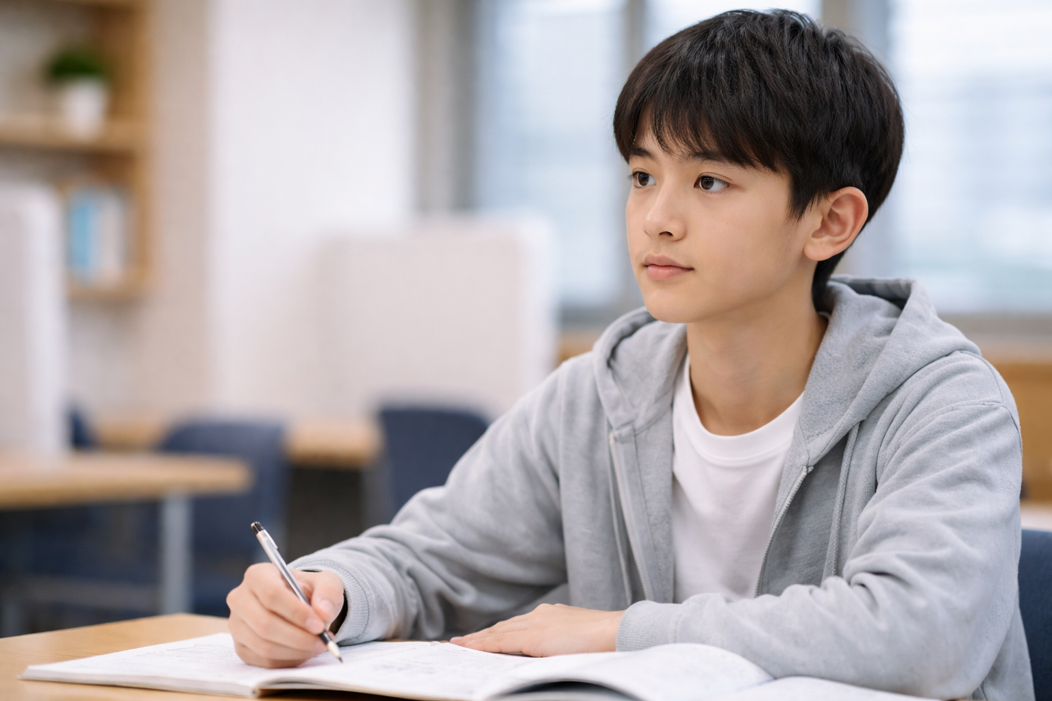中学生が先生と向き合って学ぶ様子